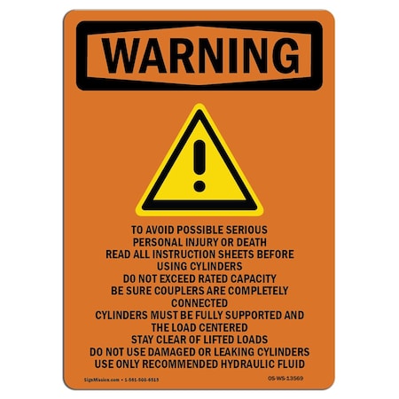 OSHA WARNING Sign, To Avoid Possible W/ Symbol, 24in X 18in Rigid Plastic